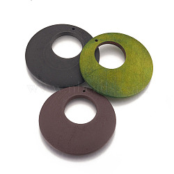 Wood Big Pendants, Flat Round, Dyed, Mixed Color, 60x5mm, Hole: 2mm(X-WOOD-P014-U)