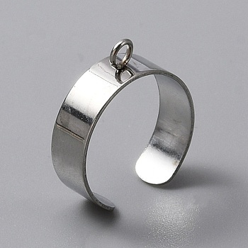 Stainless Steel Open Cuff Finger Ring Components, Loop Ring Base, Stainless Steel Color, US Size 7 1/4(17.5mm), 6mm, Hole: 2.4mm