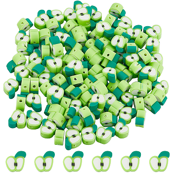 SUNNYCLUE 200Pcs Handmade Polymer Clay Beads, Apple Slice, Light Green, 6~12x7~11x4~4.5mm, Hole: 1.6mm