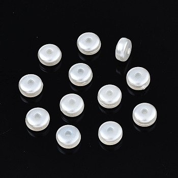 ABS Plastic Imitation Pearl Beads, Flat Round, Creamy White, 6x3mm, Hole: 1.5mm, about 7050pcs/500g