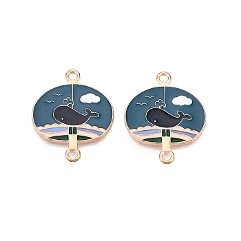 Alloy Enamel Pendants, Whale Fan Connector Charms, Cadmium Free & Lead Free, Rose Gold, Teal, 27x21.5x1mm, Hole: 1.8mm