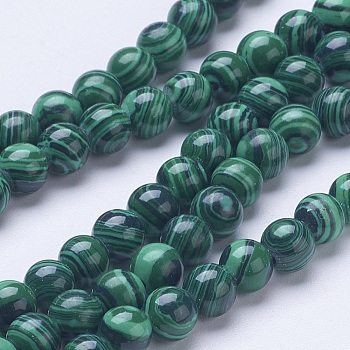 Synthetic Malachite Beads Strands, Round, 6mm, Hole: 1mm, about 67pcs/strand, 15 inch