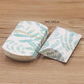 Paper Pillow Gift Boxes, Packaging Boxes, Party Favor Sweet Candy Box, Leaf Pattern, White, 9.9x5.5x0.1cm, Finished Product: 8x5.5x2cm