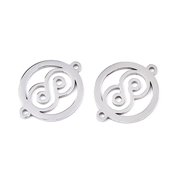 201 Stainless Steel Links Connectors, Laser Cut, Flat Round with Infinity, Stainless Steel Color, 16x20x1mm, Hole: 1.2mm