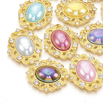 Alloy Cabochons, with Rhinestone & AB Color Acrylic, Oval, Golden, Mixed Color, 31x27x7mm
