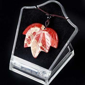 Natural Red Jasper Pendants Necklaces, Leaf, 14.96 inch(38cm)