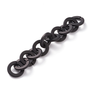 Handmade Opaque Spray Painted Acrylic Round Link Chains, for Purse Strap Bag Chain, Unwelded, Black, 31.5x4.5mm, 39.37 inch(1m)/strand
