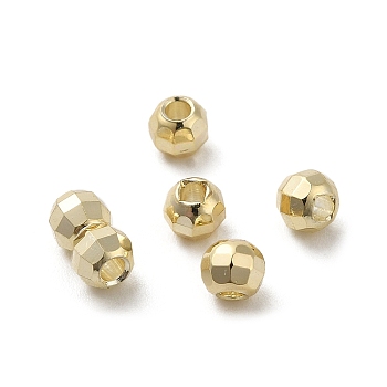 Brass Spacer Beads, Faceted, Barrel, Real 14K Gold Plated, 4x3.3mm, Hole: 1.5mm