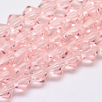 Imitate Austrian Crystal Bicone Glass Beads Strands, Grade AA, Faceted, Pink, 3x3.5mm, Hole: 0.8mm, about 120~125pcs/strand, 14.8 inch