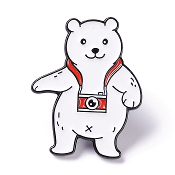 Naughty Bear with Camera Enamel Pin, Animal Alloy Enamel Brooch for Backpack Clothes, Electrophoresis Black, Red, 28x22x11mm