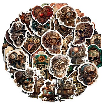 50Pcs Halloween Steampunk Skull PVC Adhesive Sticker Sets, Waterproof Decals for Halloween Party Supplies, Camel, 40~80mm