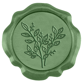 50Pcs Adhesive Wax Seal Stickers, Envelope Seal Decoration, For Craft Scrapbook DIY Gift, Olive Drab, Leaf, 30mm
