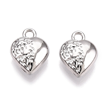 Rack Plating Alloy Pendants, Heart Charms, Platinum, 12x9.5x4.5mm, Hole: 1.6mm