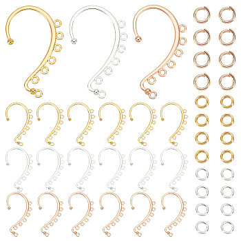 Alloy Climber Wrap Around Ear Cuff Findings, with 7 Horizontal Loop & Iron 20Pcs Open Jump Rings & 10Pcs Split Rings, Mixed Color, 58x35x2mm, Hole: 2.5mm, 10Pcs/color