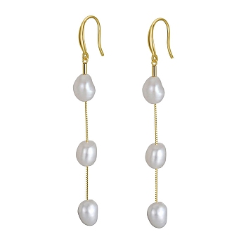Natural Pearl Dangle Earrings for Women, with 925 Sterling Silver Findings, Nuggets, Real 14K Gold Plated, 75~81mm