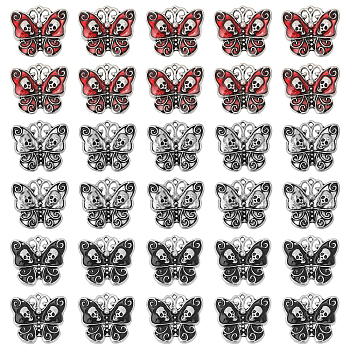 30Pcs 3 Style Alloy Pendants Sets, with Enamel, Butterfly with Skull Charm, Antique Silver, 20.5x23x4mm, Hole: 1.2mm, 10pcs/style