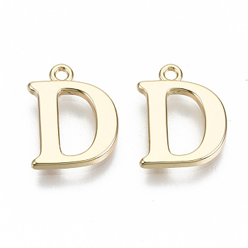 Brass Charms, Nickel Free, Letter, Real 18K Gold Plated, Letter.D, D: 13x10.5x1.5mm, Hole: 1.2mm