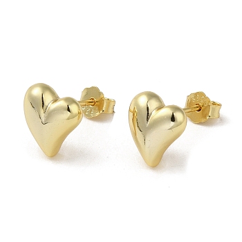925 Sterling Silver Stud Earrings for Women, Heatr, Golden, 8.5x7.5mm