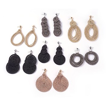 Electroplate Polyester Dangle Stud Earrings, with Aluminum Wire, teardrop, Mixed Color, 83.5~107.5mm, Pin: 0.6mm