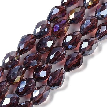 Transparent Electroplate Glass Beads Strands, AB Color Plated, Faceted, Teardrop, Sienna, 5~6x4mm, Hole: 0.9mm, about 65~67pcs/strand, 15.35~16.4''(39~41cm)