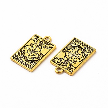 Tibetan Style Alloy Pendants, Rectangle with Tarot Charm, Antique Golden, 23x14x1.5mm, Hole: 2mm