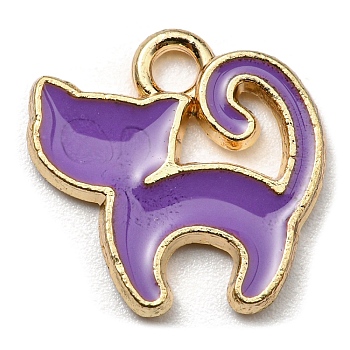 Alloy Charms, with Enamel, Golden, Cadmium Free & Nickel Free & Lead Free, Cat Shape Charms, Purple, 13x13x1.5mm, Hole: 1.8mm