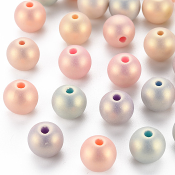 Spray Painted Opaque Acrylic Beads, Frosted, Round, Mixed Color, 10x9mm, Hole: 2mm, about 300pcs/500g