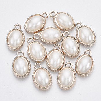 UV Plating ABS Plastic Pendants, with ABS Plastic Imitation Pearl, Oval, Light Gold, Creamy White, 21x13x6mm, Hole: 2mm