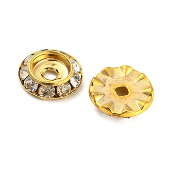 Brass Crystal Rhinestone Beads, Flat Round, Golden, 11x3mm, Hole: 2mm