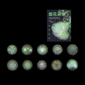 20Pcs 10 Patterns PVC Self Adhesive Firework Decorative Stickers, Waterproof Laser Firework Decals for Scrapbooking, Travel Diary Craft, Lime Green, 40mm, 2pcs/pattern