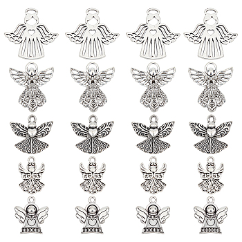 50Pcs 5 Style Tibetan Style Alloy Pendants, Angel, Antique Silver, 20x14x1mm, Hole: 1.5mm, 10pcs/style