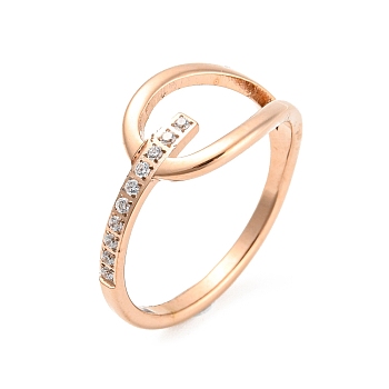 Ion Plating(IP) 304 Stainless Steel Finger Rings with Rhinestone, Hollow Kont, Rose Gold, US Size 8(18.1mm)