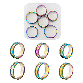 6Pcs 6 Style 201 Stainless Steel Engravable Grooved Finger Rings Set for Women, Rainbow Color, US Size 7~12 3/4(17.3~22mm), 1Pc/style