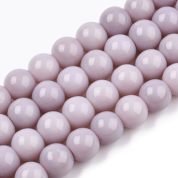 Opaque Solid Color Glass Beads Strands, Round, Rosy Brown, 8~8.5mm, Hole: 1.5mm, about 51~53pcs/strand, 14.96 inch~15.55 inch(38~39.7cm)