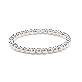 Synthetic Hematite Round Beaded Stretch Bracelet, Gemstone Jewelry for Women, Silver, Inner Diameter: 2-1/4 inch(5.8cm), Beads: 6mm