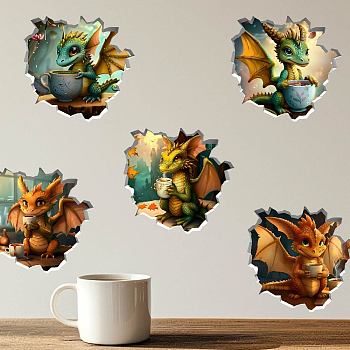 Translucent PVC Self Adhesive Wall Stickers, Waterproof Building Decals for Home Living Room Bedroom Wall Decoration, Dragon, 600x380mm, 2 sheets/set