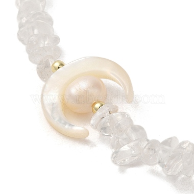 Crescent Mooon Natural Quartz Crystal & Shell & Pearl Beaded Bracelets(BJEW-C051-45G)-2