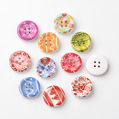 24L(15mm) Mixed Color Flat Round Wood 4-Hole Button