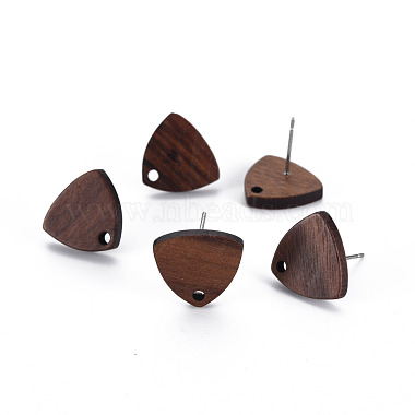 Stainless Steel Color Coconut Brown Triangle Wood Stud Earring Findings