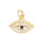 Brass Micro Pave Cubic Zirconia Pendants, Eyes Charms, Long-Lasting Plated, Rack Plating, Lead Free & Cadmium Free, Clear, Real 18K Gold Plated, 11x14x2mm, Hole: 3.2mm(KK-F938-37G-01)