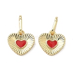 Brass Enamel Pendant Decorations, Heart, Long-Lasting Plated, Rack Plating, Lead Free & Cadmium Free, Real 18K Gold Plated, Red, 11x11.5x2mm, Hole: 7x2.5mm(KK-F933-05A-G)