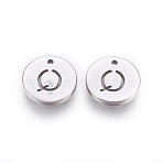 Non-Tarnish 304 Stainless Steel Charms, Flat Round with Letter, Stainless Steel Color, Letter.Q, 10x1mm, Hole: 1mm(STAS-P225-104P-01)