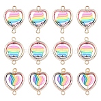30Pcs 3 Styles CCB Plastic Frame with Polymer Clay Rainbow Beads Links Connector Charms, with Brass Double Loops, Mixed Color, Mixed Shapes, Rose Gold, 20.5~21x15~15.5x4.5mm, Hole: 1.5~1.6mm, 10pcs/style(KK-YW0004-39)