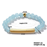 Natural Aquamarine Stretch Bracelets, Brass Tube Beaded for Women, Elegant and Stylish Daily Accessory, Inner Diameter: 6-3/4 inch(17cm)(CL6256-7)