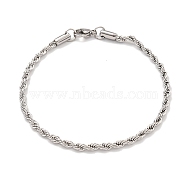 3MM 304 Stainless Steel Rope Chain Bracelets for Women, with Lobster Claw Clasps, Stainless Steel Color, 8-3/8 inch(21.4cm)(BJEW-R318-01P)
