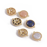 Natural Mixed Gemstone Links connectors, with Golden Plated Brass Findings and Cubic Zirconia, Long-Lasting Plated, Flat Round with Star, 18.5x14x6.5mm, Hole: 1.2mm(KK-L196-01)