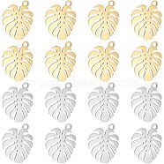 16Pcs 2 Colors 304 Stainless Steel Pendants, Tropical Leaf Charms, Monstera Leaf, Golden & Stainless Steel Color, 16x12x1mm, Hole: 1.4mm, 8pcs/color(STAS-UN0039-56)