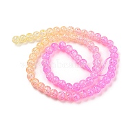 Spray Painted Crackle Glass Beads Strands, Gradient Color, Segmented Multi-color Beads, Round, Hot Pink, 6mm, Hole: 1mm, about 60pcs/strand, 14.96~15.04 inch(38~38.2cm)(DGLA-C002-6mm-01)