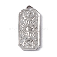 304 Stainless Steel Pendants, Rectangle with Moon & Eye & Star, Stainless Steel Color, 22.5x10.5x2mm, Hole: 2mm(STAS-P316-01P)