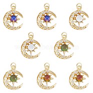 8Pcs 4 Colors Brass Micro Pave Clear Cubic Zirconia Glass Pendants, with Jump Ring, Long-Lasting Plated, Moon, Cadmium Free & Lead Free, Mixed Color, 21x16.5x4.5mm, Jump Ring: 5x0.8mm, 3.5mm Inner Diameter, 2pcs/color(FIND-SZ0005-82)